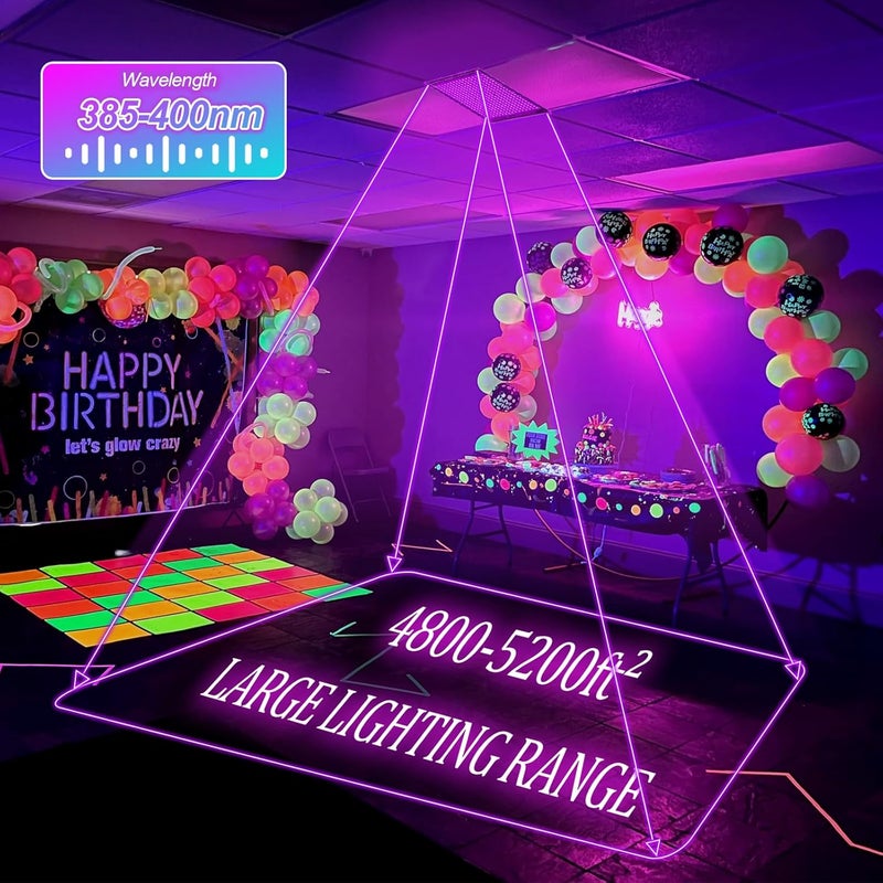Akpgf Store 300W Black Lights for Glow Party, LED Blacklight IP65 Waterproof with US Plug and Switch 385-400nm UV Black Light for Halloween Decoration,Body Painting,Fluorescent Painting(4 Pack) - Image 2